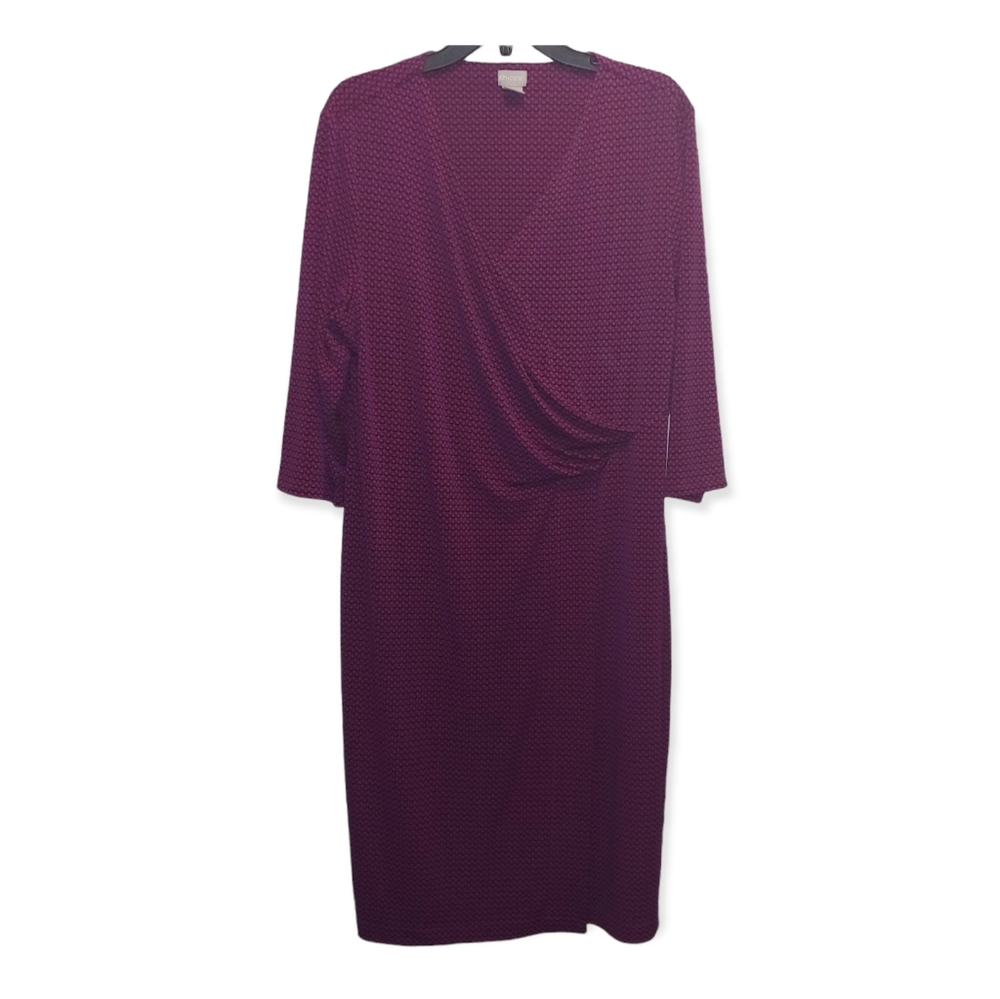 3 Chico's Pink Print Cinched Waist Stretchy Dress